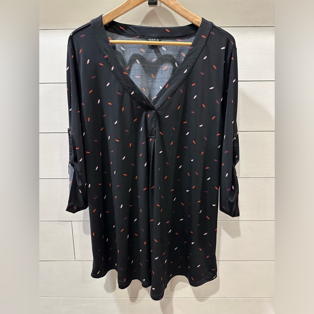 Torrid Women’s Black V-Neck Blouse with Red and White Accents- size 2